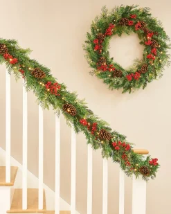 Pre-Lit Decorated Garland, Pinecones & Berries, 9 Ft