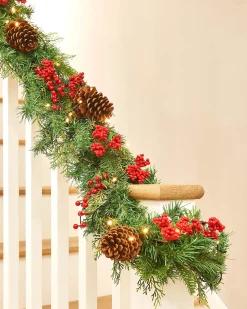 Pre-Lit Decorated Garland, Pinecones & Berries, 9 Ft