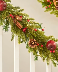 Pre-Lit Decorated Garland, Apples & Cinnamon Sticks, 9 Ft