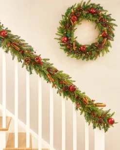Pre-Lit Decorated Garland, Apples & Cinnamon Sticks, 9 Ft