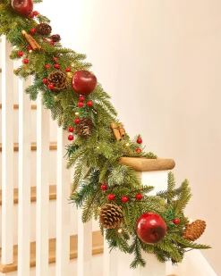 Pre-Lit Decorated Garland, Apples & Cinnamon Sticks, 9 Ft