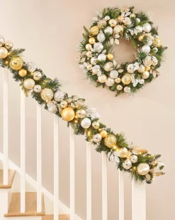 Pre-Lit Decorated Garland, Silver/Champagne/Gold, 9 Ft