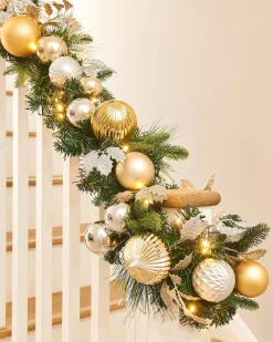 Pre-Lit Decorated Garland, Silver/Champagne/Gold, 9 Ft