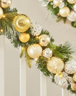 Pre-Lit Decorated Garland, Silver/Champagne/Gold, 9 Ft