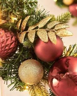 Pre-Lit Decorated Garland, Burgundy/Gold, 9 Ft