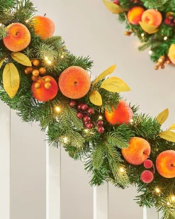 Pre-Lit Decorated Garland, Apples & Peaches, 9 Ft