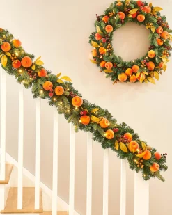 Pre-Lit Decorated Garland, Apples & Peaches, 9 Ft