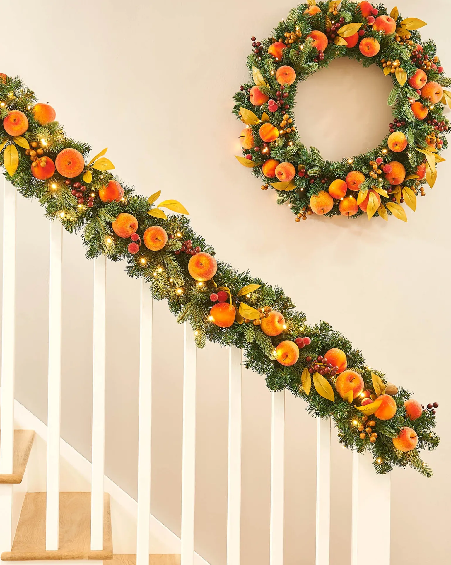 Pre-Lit Decorated Garland, Apples & Peaches, 9 Ft