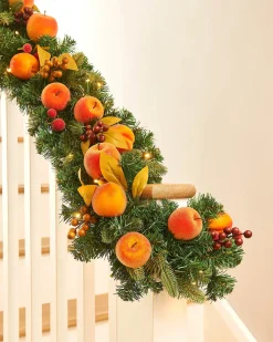 Pre-Lit Decorated Garland, Apples & Peaches, 9 Ft