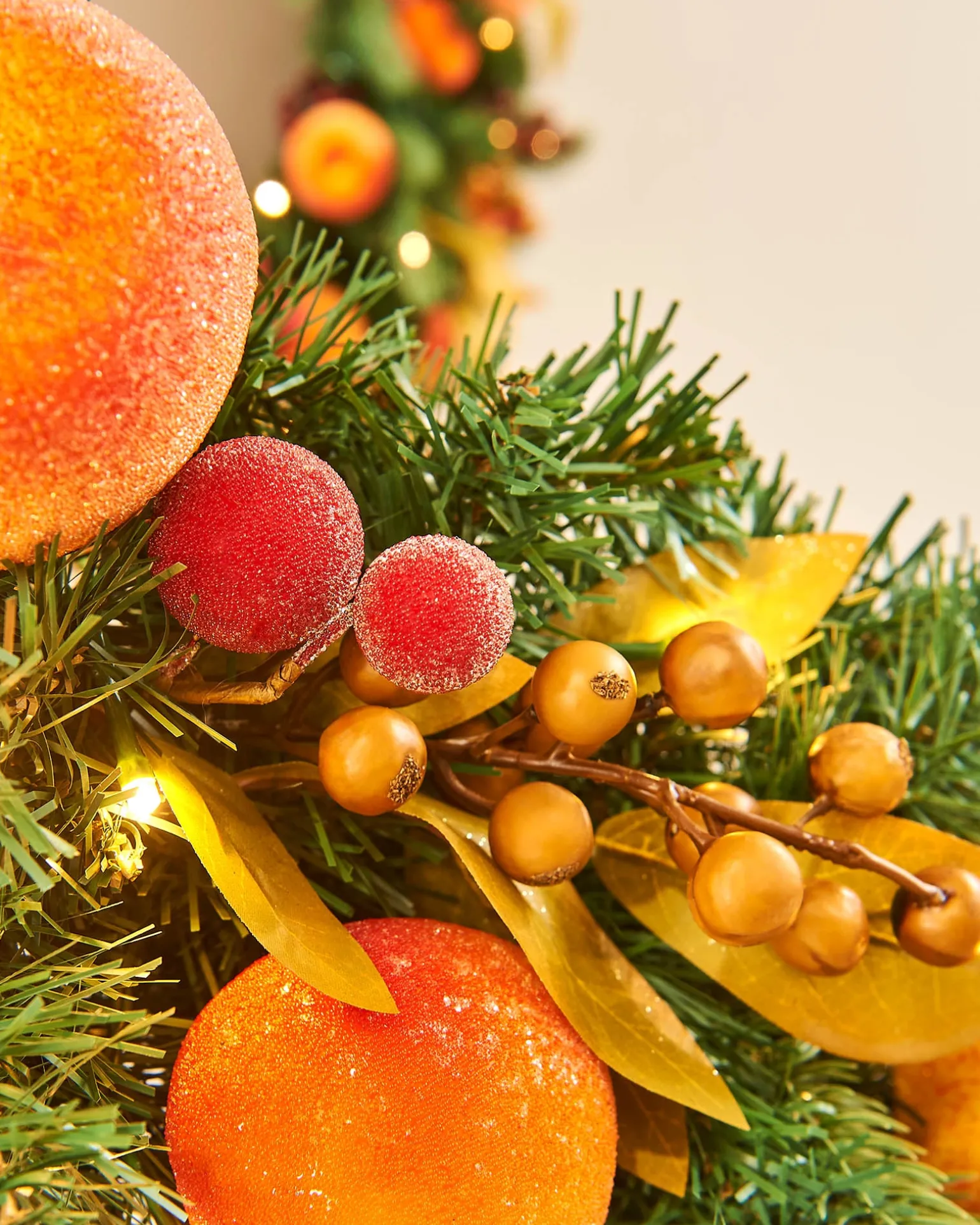 Pre-Lit Decorated Garland, Apples & Peaches, 9 Ft
