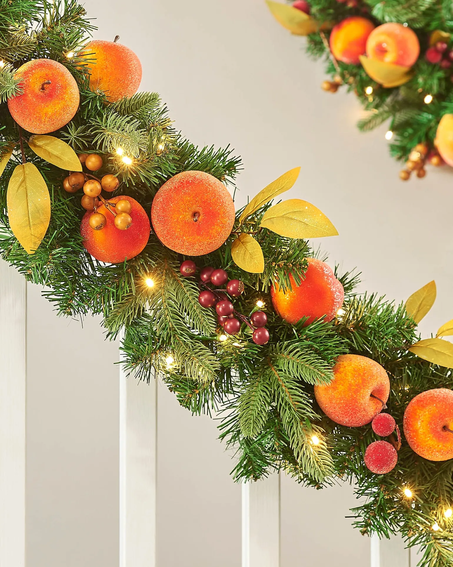 Pre-Lit Decorated Garland, Apples & Peaches, 9 Ft