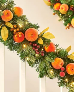 Pre-Lit Decorated Garland, Apples & Peaches, 9 Ft