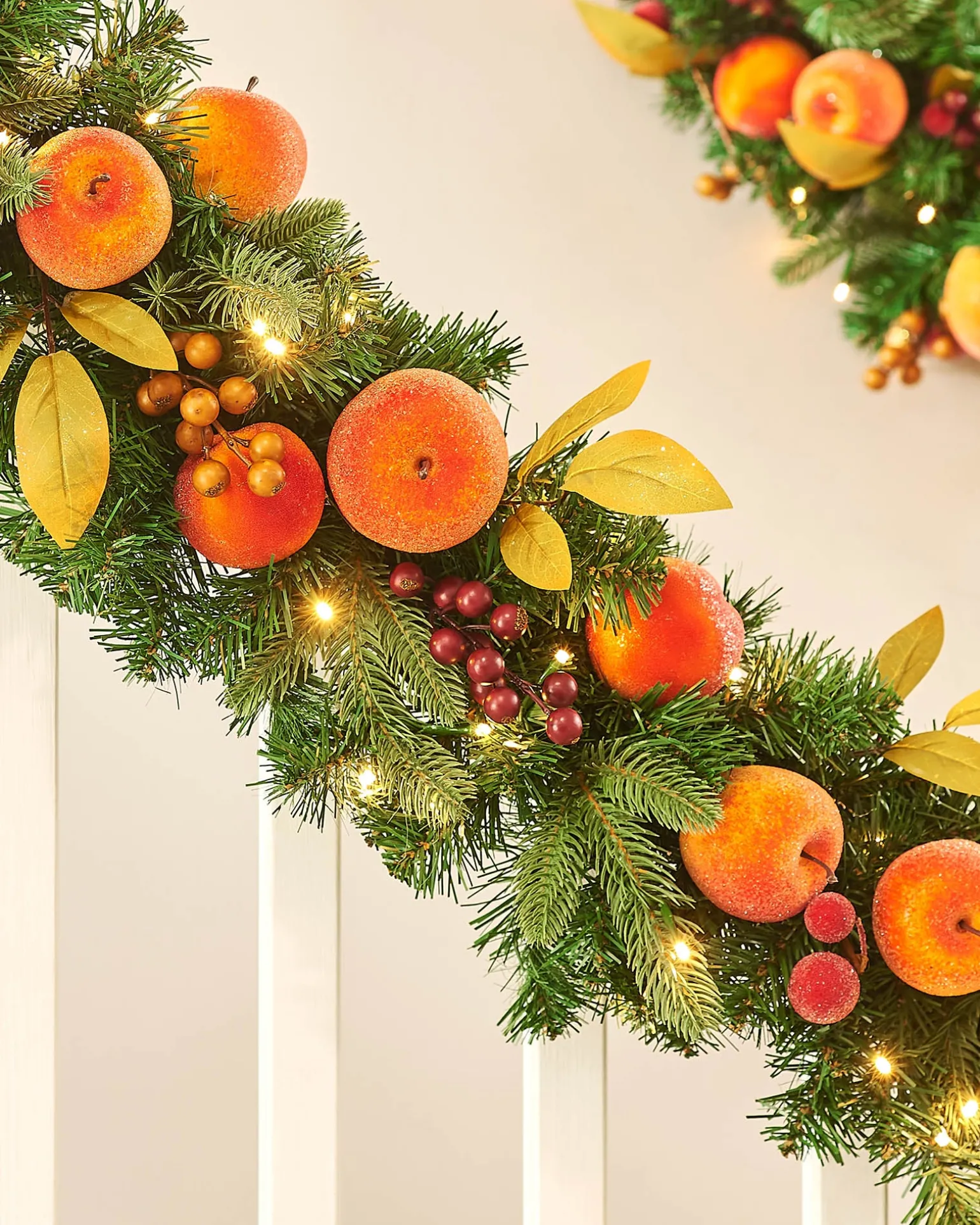 Pre-Lit Decorated Garland, Apples & Peaches, 9 Ft