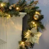 Pre-Lit Decorated Garland, Cream/Gold, 9 Ft