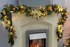 Pre-Lit Decorated Garland, Cream/Gold, 9 Ft