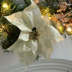 Pre-Lit Decorated Garland, Cream/Gold, 9 Ft