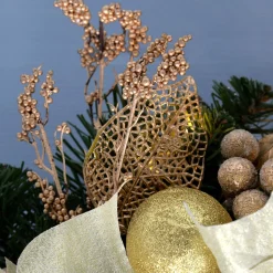 Pre-Lit Decorated Garland, Cream/Gold, 9 Ft
