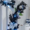 Pre-Lit Decorated Garland, Black/Silver, 9 Ft