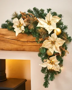 Pre-Lit Decorated Garland Arch, Cream/Gold, 3 Ft