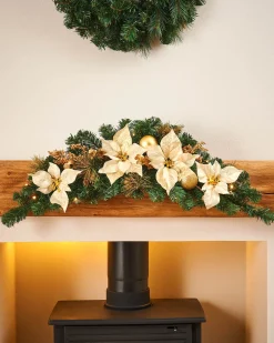 Pre-Lit Decorated Garland Arch, Cream/Gold, 3 Ft