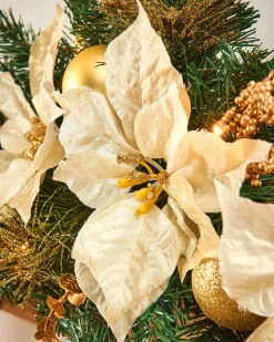 Pre-Lit Decorated Garland Arch, Cream/Gold, 3 Ft
