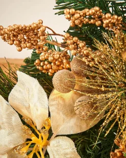 Pre-Lit Decorated Garland Arch, Cream/Gold, 3 Ft