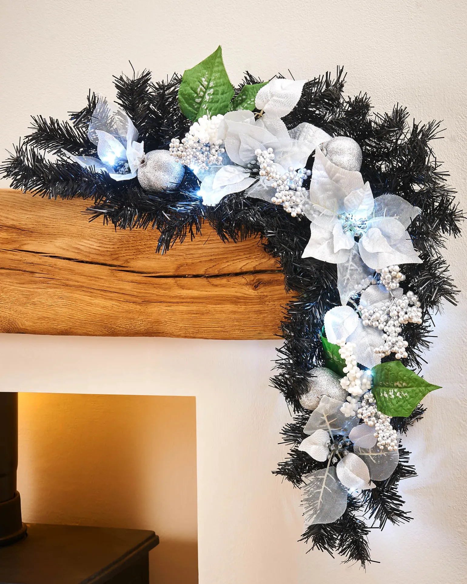 Pre-Lit Decorated Garland Arch, Black/Silver, 3 Ft