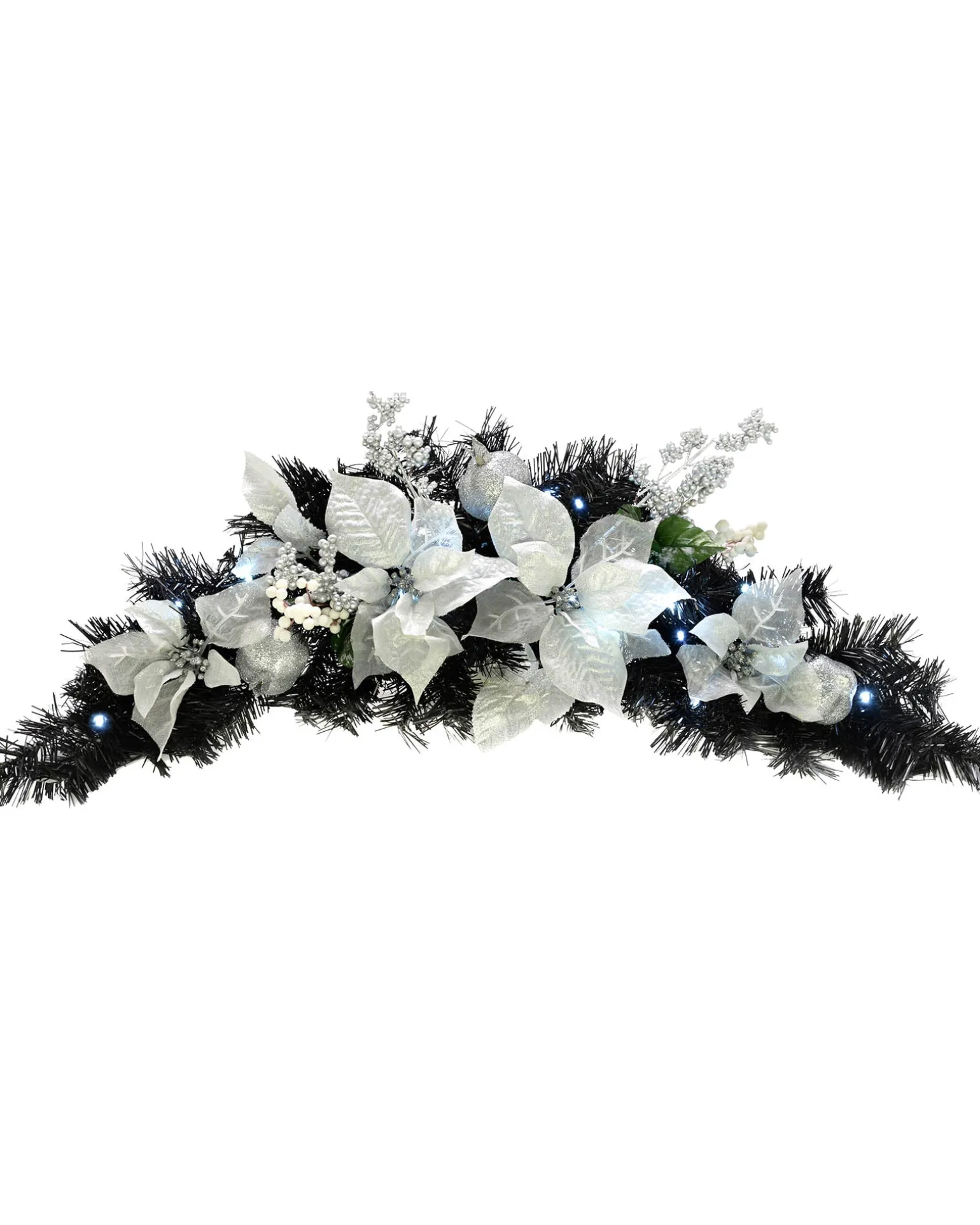 Pre-Lit Decorated Garland Arch, Black/Silver, 3 Ft