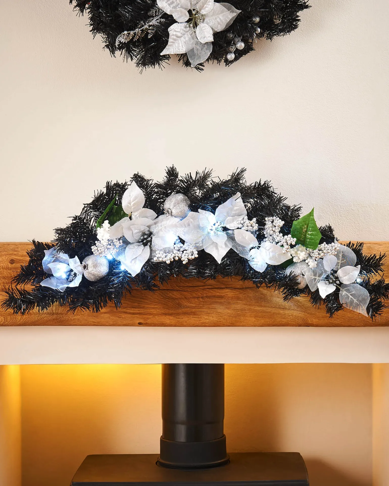 Pre-Lit Decorated Garland Arch, Black/Silver, 3 Ft