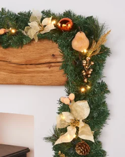 Pre-Lit Decorated Garland, Copper/Gold, 9 Ft