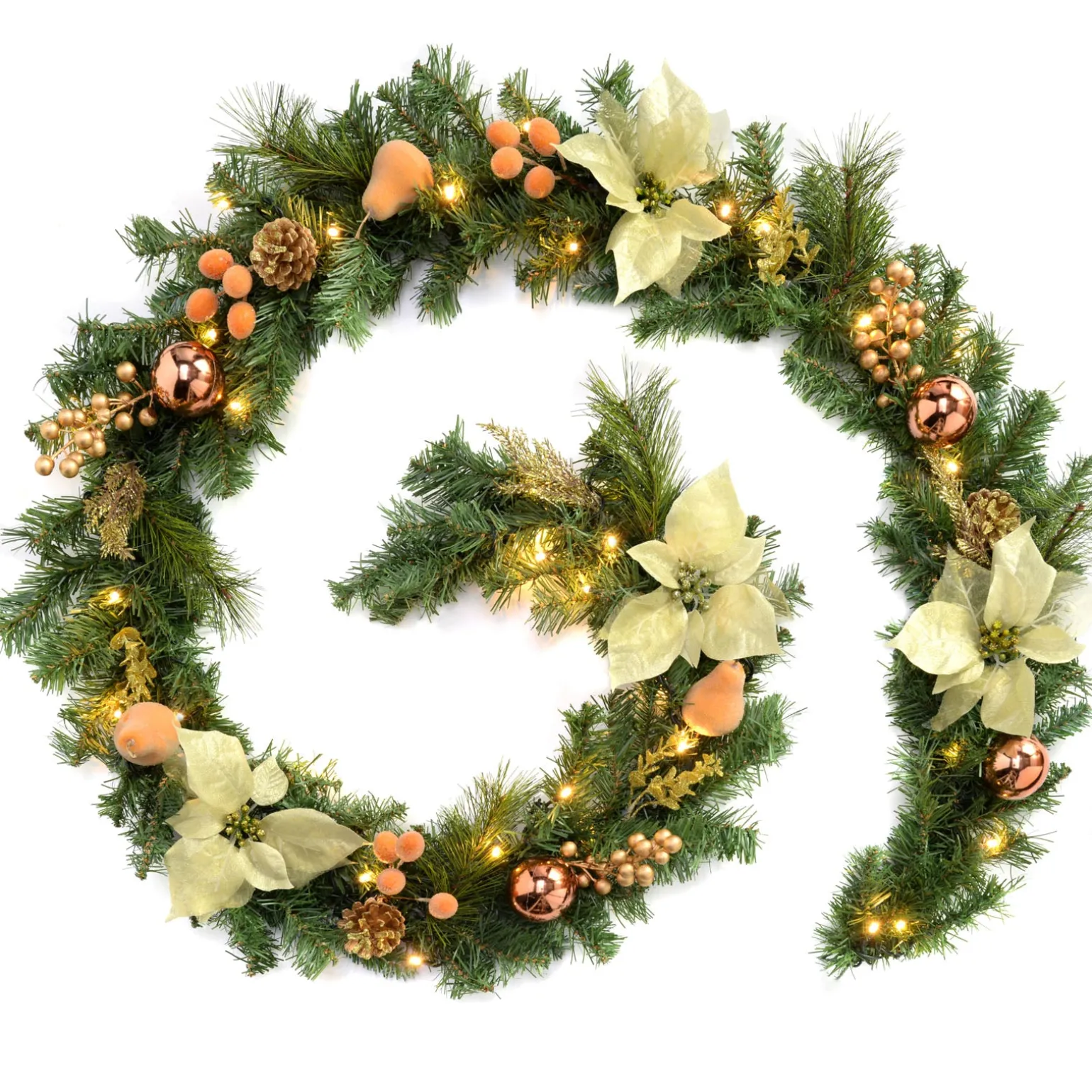 Pre-Lit Decorated Garland, Copper/Gold, 9 Ft