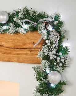 Pre-Lit Decorated Garland, Silver Ice, 9 Ft