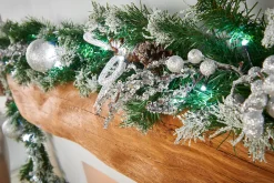Pre-Lit Decorated Garland, Silver Ice, 9 Ft