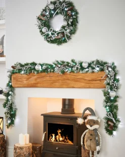 Pre-Lit Decorated Garland, Silver Ice, 9 Ft