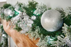 Pre-Lit Decorated Garland, Silver Ice, 9 Ft