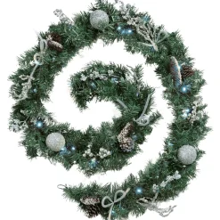 Pre-Lit Decorated Garland, Silver Ice, 9 Ft