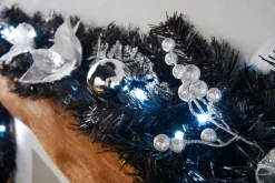 Pre-Lit Decorated Garland, Black/Silver, 9 Ft