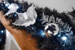 Pre-Lit Decorated Garland, Black/Silver, 9 Ft