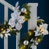 Pre-Lit Decorated Garland, Silver/White, 9 Ft