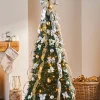 Pre-Lit Decorated Holly Pop-Up Christmas Tree, Champagne & Silver, 6 Ft