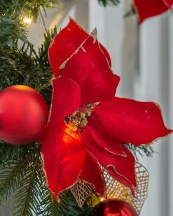 Pre-Lit Decorated Multi-Function Garland, Red/Gold, 9 Ft