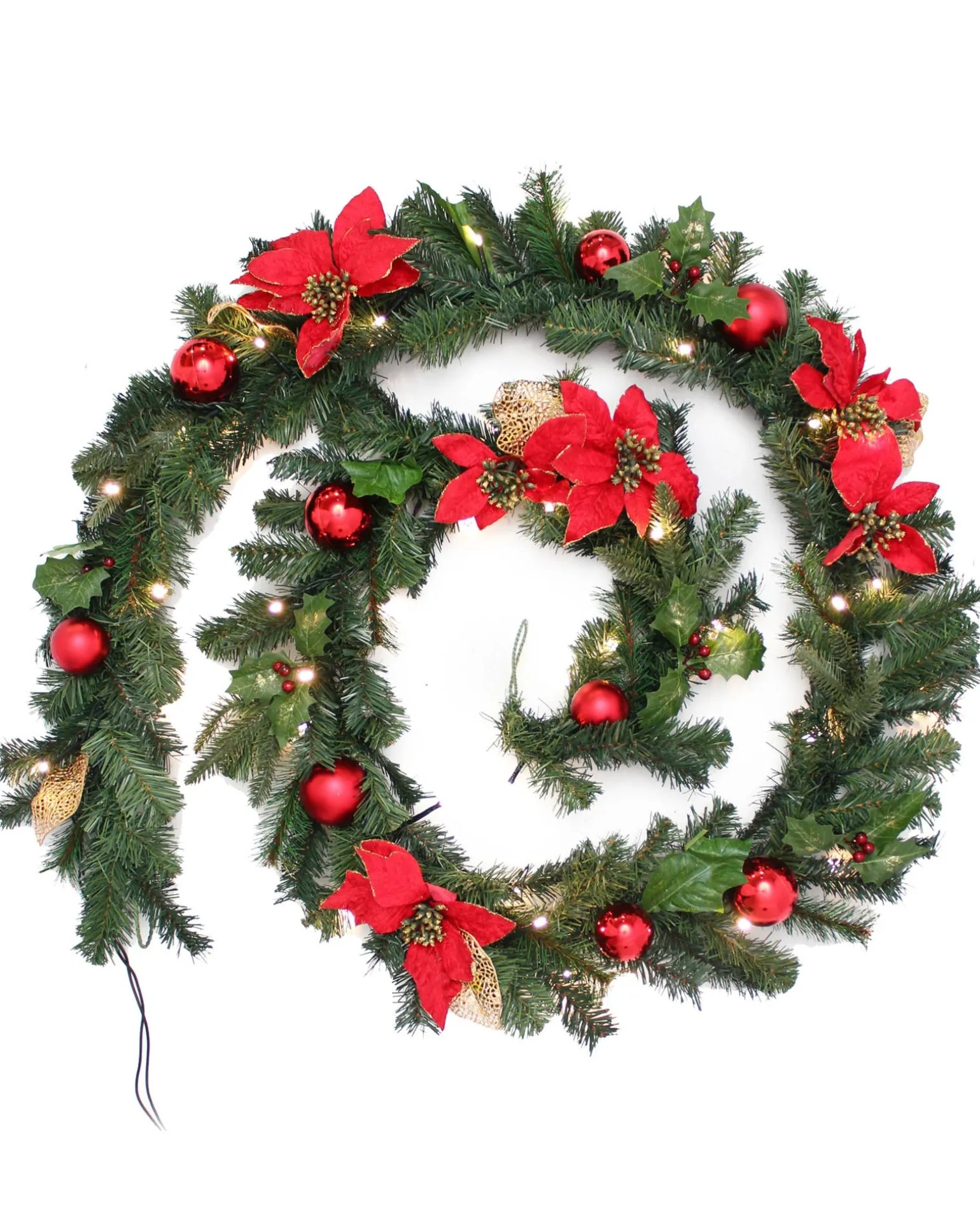 Pre-Lit Decorated Multi-Function Garland, Red/Gold, 9 Ft
