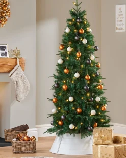 Pre-Lit Decorated Pop-Up Christmas Tree, Silver & Gold, 6 Ft