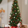 Pre-Lit Decorated Pop-Up Christmas Tree, Red & White, 6 Ft