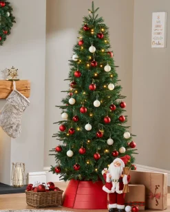 Pre-Lit Decorated Pop-Up Christmas Tree, Red & White, 6 Ft