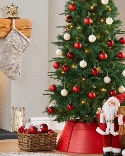 Pre-Lit Decorated Pop-Up Christmas Tree, Red & White, 6 Ft