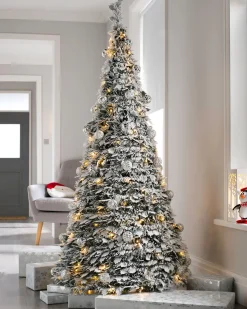 Pre-Lit Decorated Pop-Up Snow Flocked Christmas Tree, 6 Ft