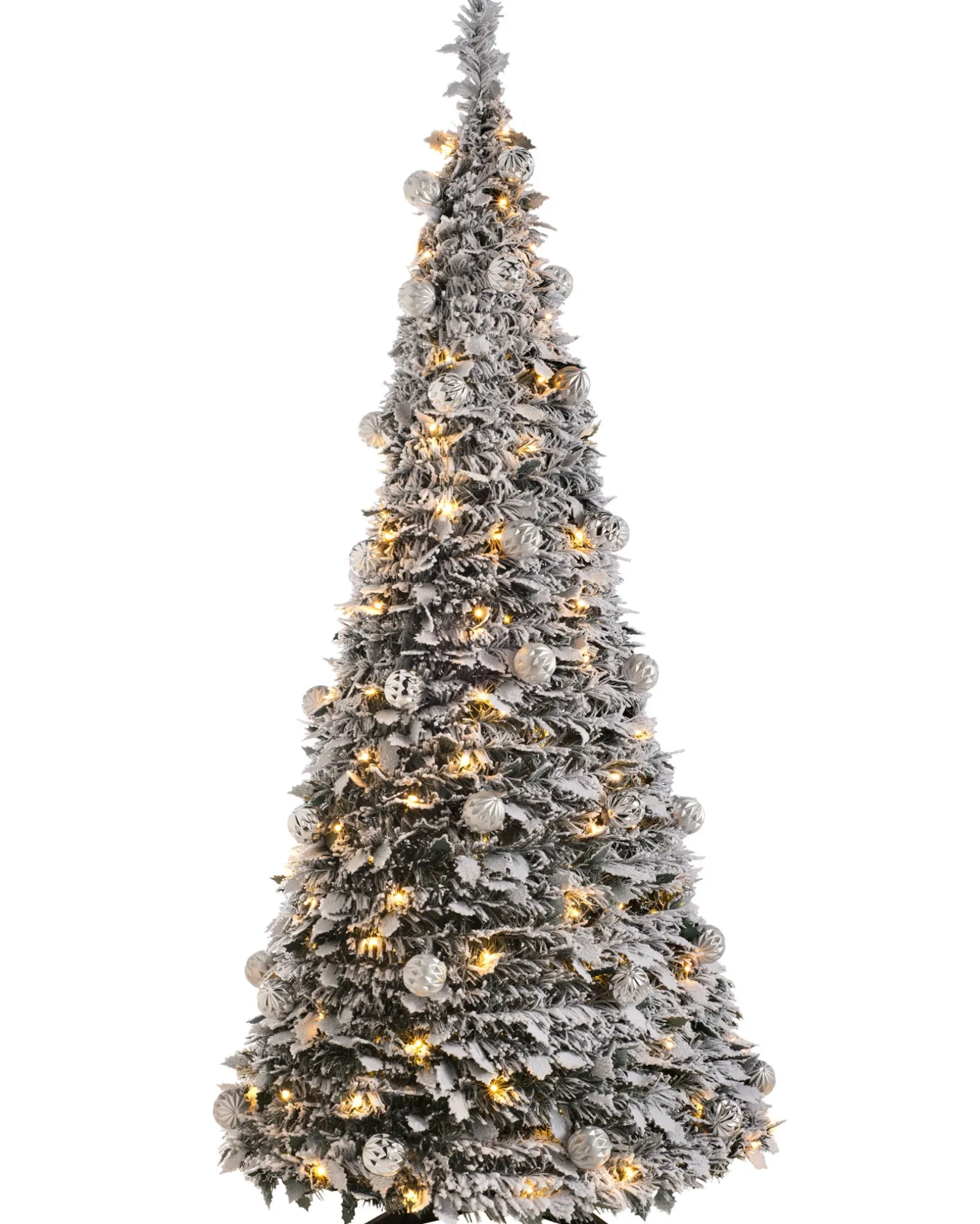 Pre-Lit Decorated Pop-Up Snow Flocked Christmas Tree, 6 Ft