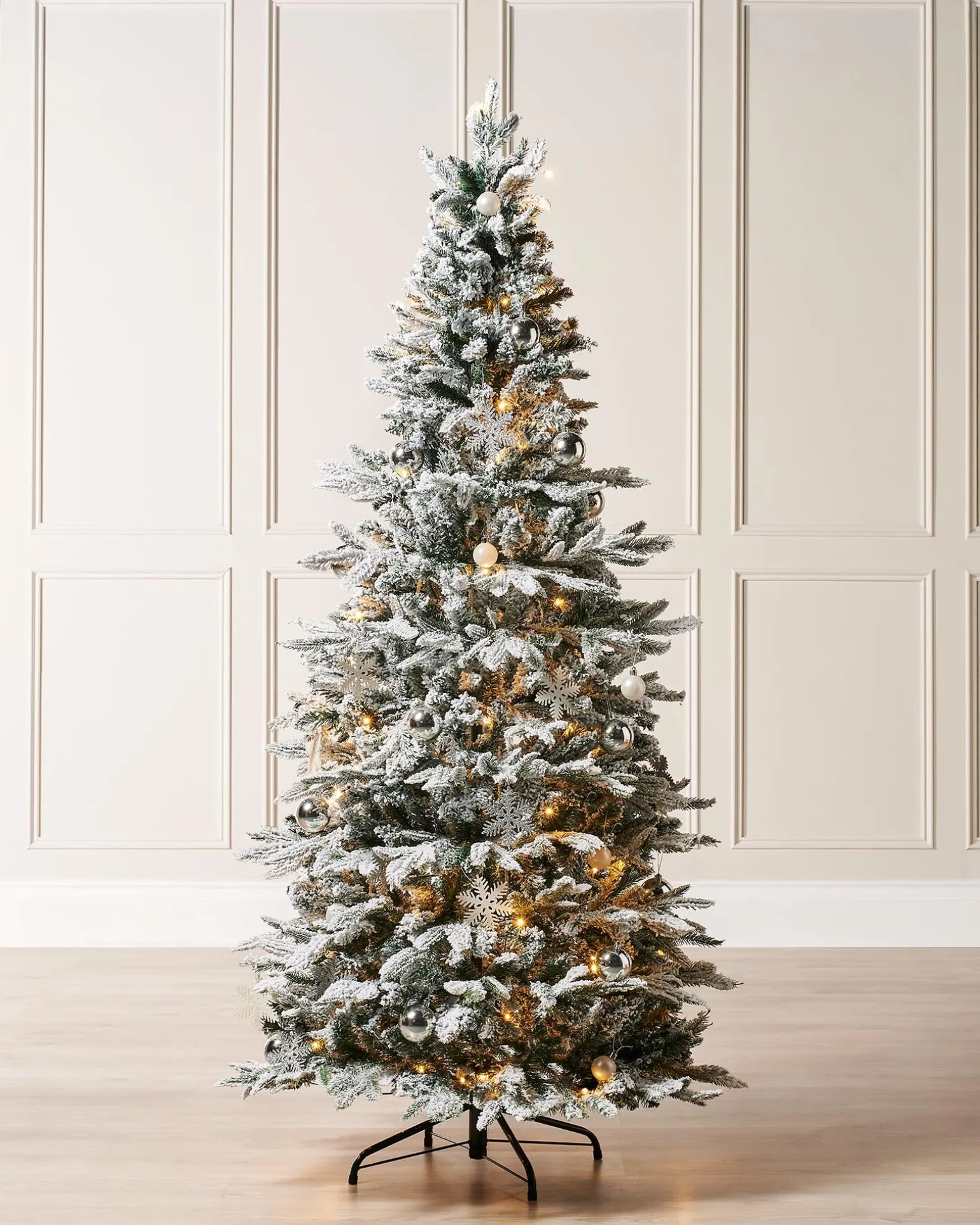 Pre-Lit Decorated Snow Flocked Pop-Up Christmas Tree, 6 Ft