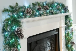 Pre-Lit Decorated Snow Flocked Garland, Pinecones, 9 Ft